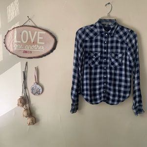 Super soft blue & tan checked flannel with snaps
